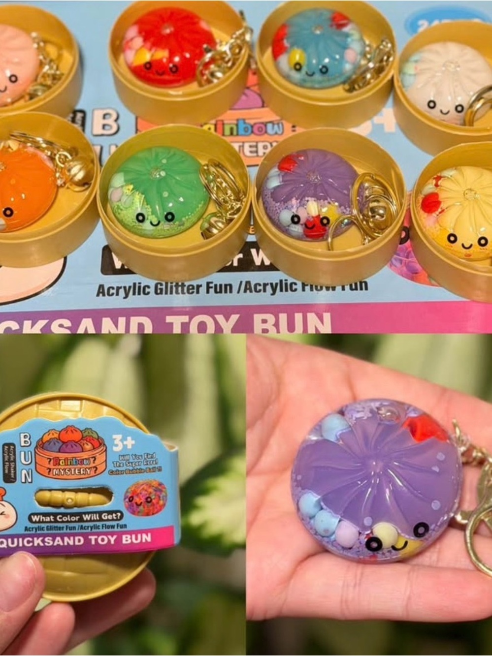 Rainbow Mystery Quicksand Toy Bun Keychain - 1pc random color